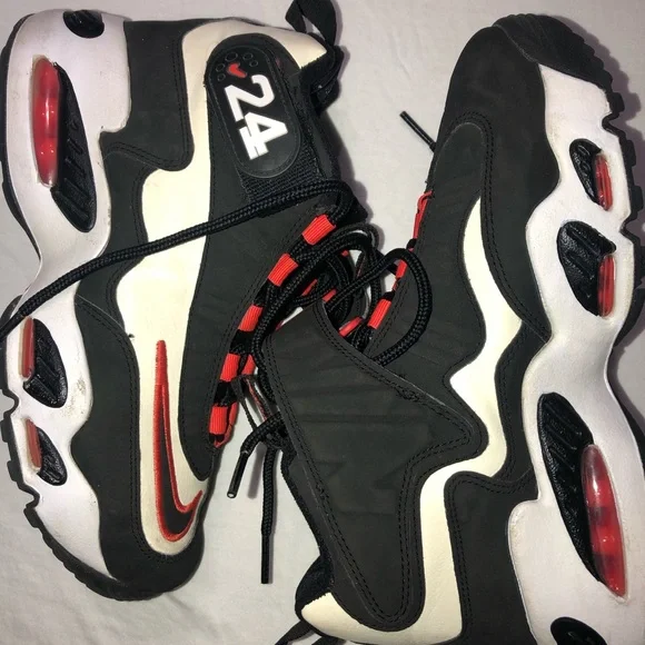 Black and White Athletic Sneakers with Red Accents